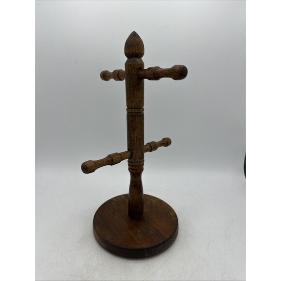 Unbranded Other - Vintage Wooden Mug Tree Holder Dark Wood 4 Pegs 11”